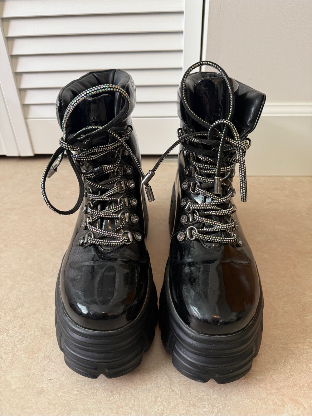 Platform Lace-Up Combat Boots in Black